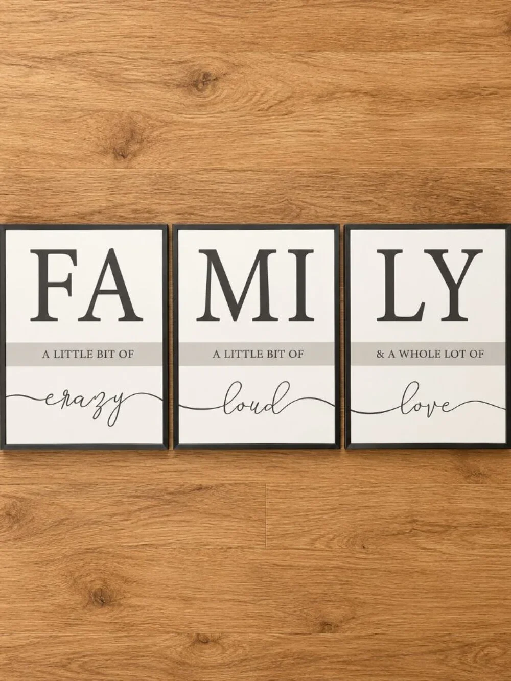 3-Piece “Family” Wall Art Set – A Little Bit of Crazy, Loud & Love – Black/White